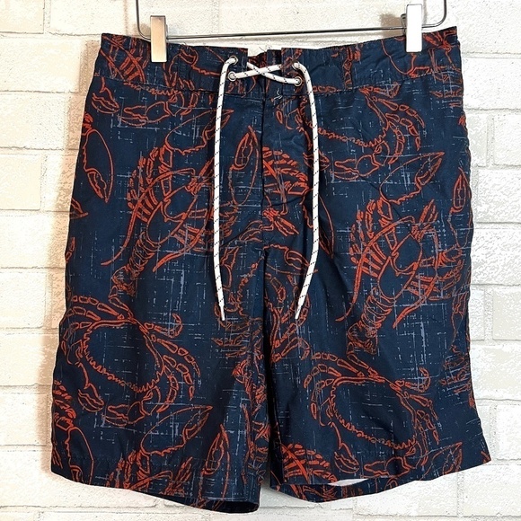 St Johns Bay Men's Lobster & Crabs Swim Trunks Navy Blue Board Shorts Medium - Picture 1 of 4